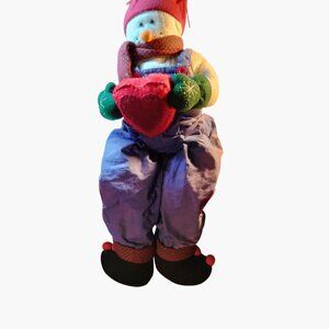 Handcrafted Snowman Doll Large Self Sitter Holding Heart 30 inch